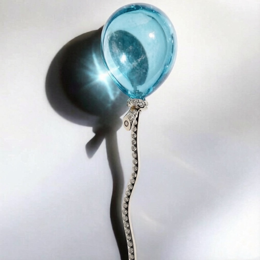 Embroidery Bali - Exquisito Broche de Globo Azul Tesoro,