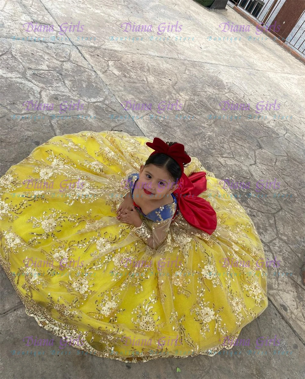 Embroidery Yellow Dress - Vestido de niña de flores con