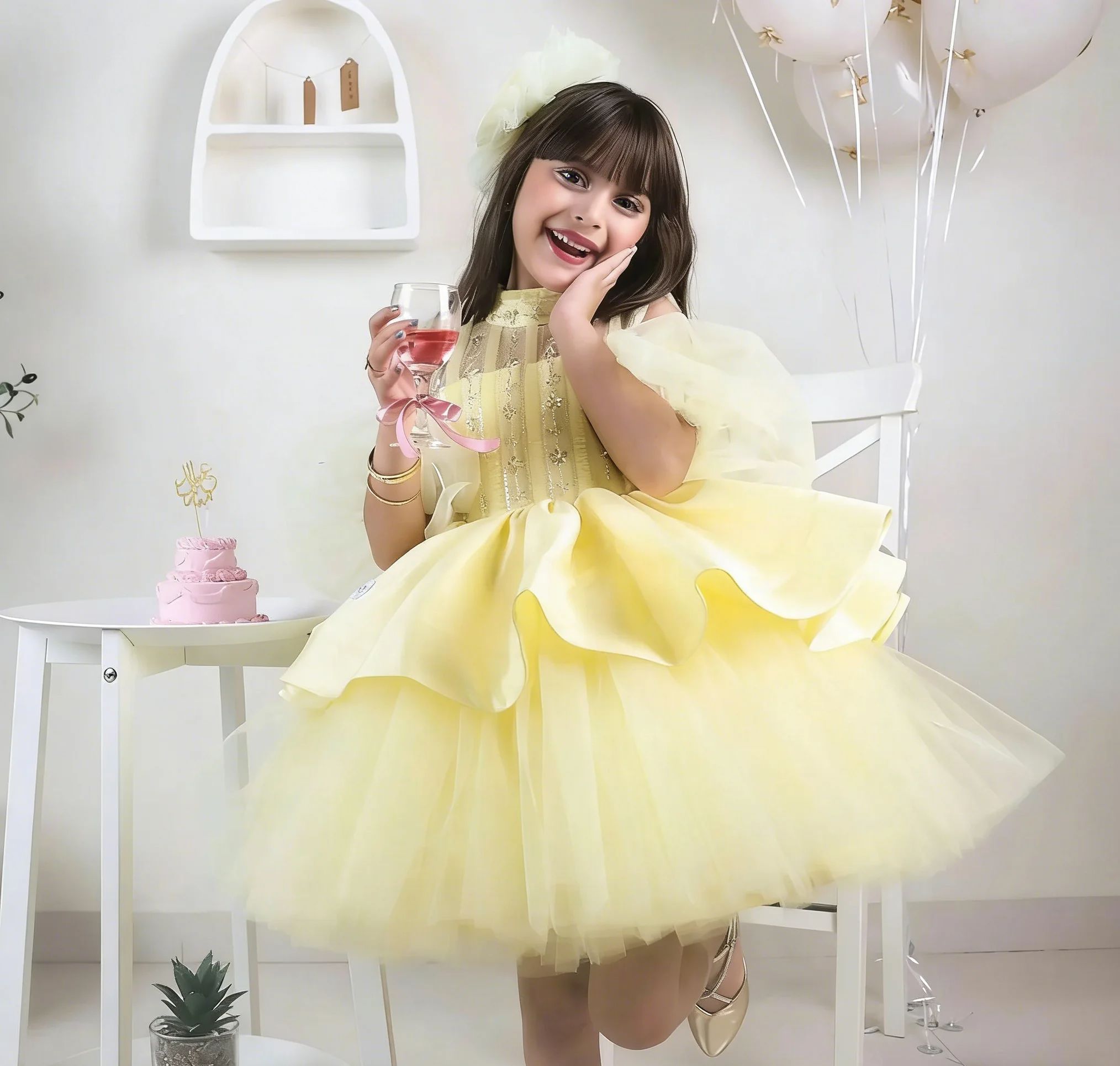 Embroidery Yellow Dress - Vestidos de niña de flores amarillas