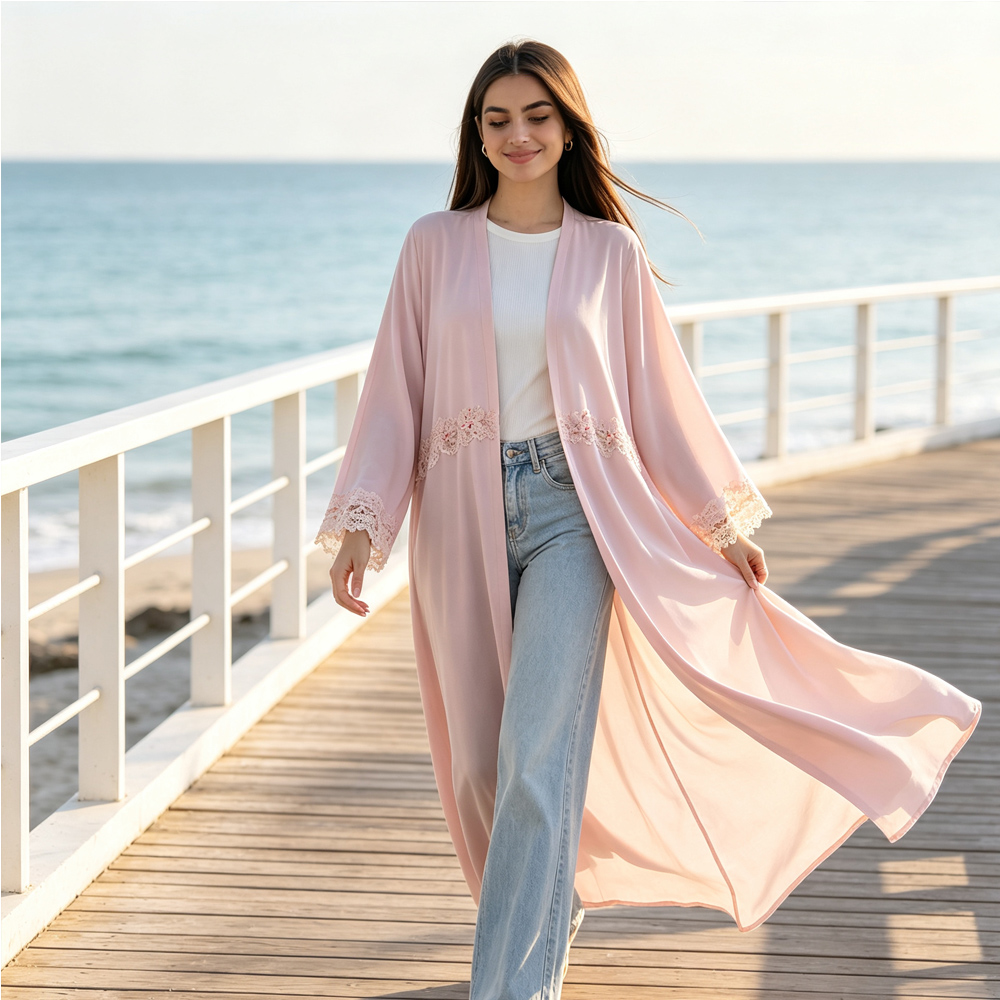 Embroidery Kebaya - Abaya Kimono Bordada con Frente Abierto